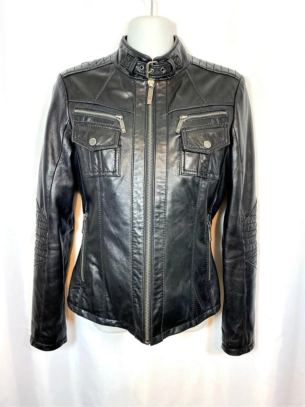 MICHAEL KORS Black Leather Moto Jacket
